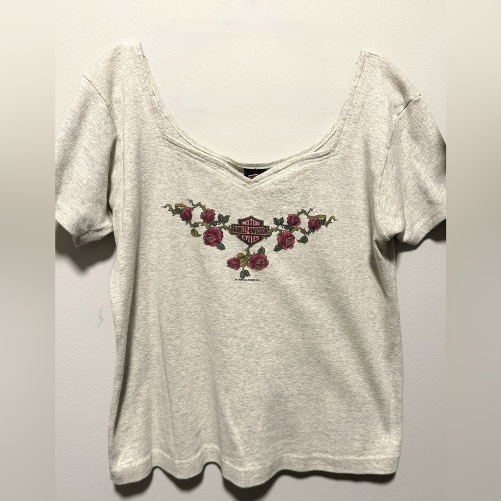 Harley-Davidson Cream Floral Graphic Women's Tee